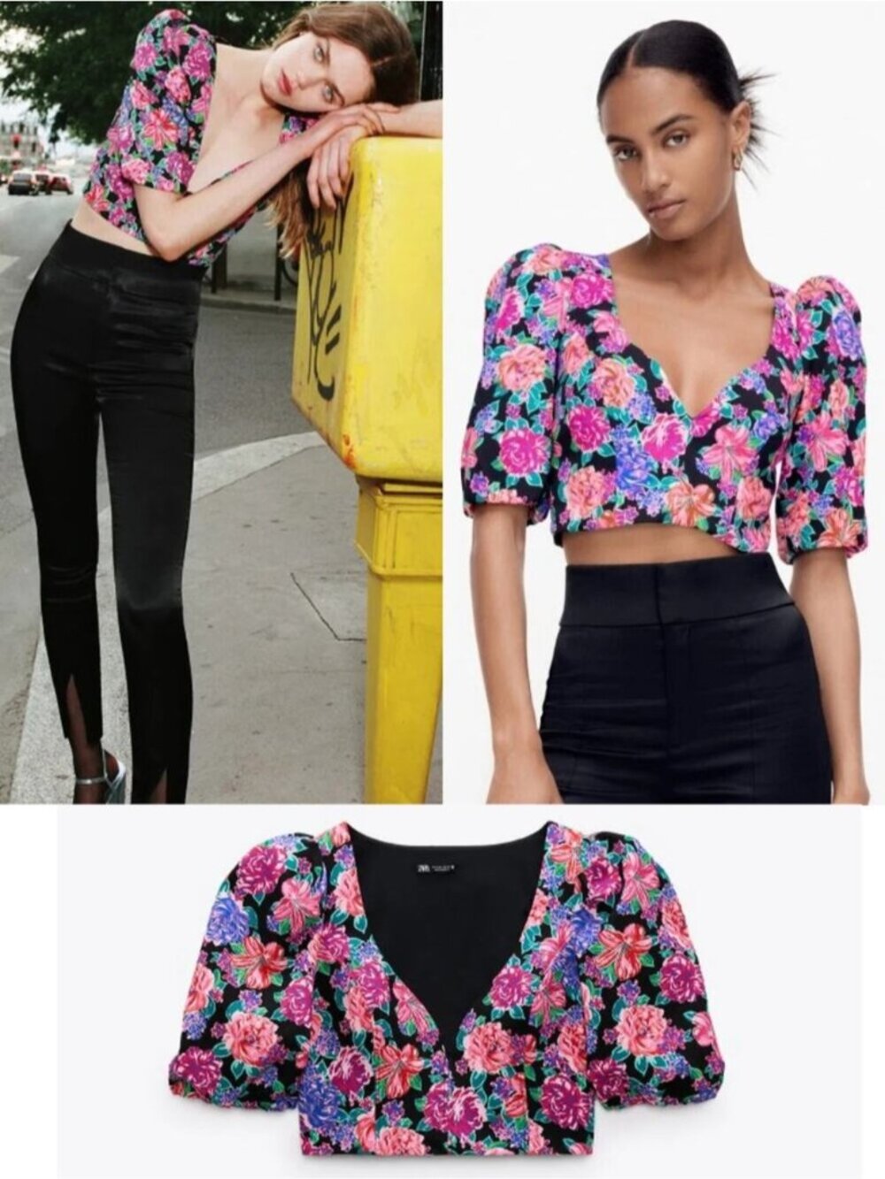 NWT ZARA Floral Print Crop Top Size Small